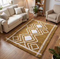mustard cream diamond pattern shaggy rug