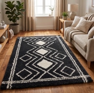 grey white diamond pattern shaggy rug
