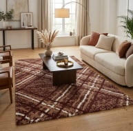 red orange white square pattern plush rug