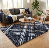 blue navy white sqaure pattern plush rug