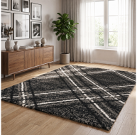 black grey white square pattern plush rug
