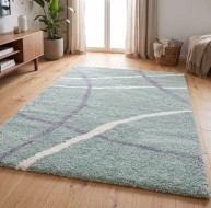 turquoise green white curved line pattern rug