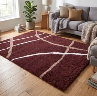 red orange white curved line pattern rug