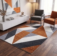 orange white grey geometric pattern rug