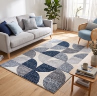 blue white grey inverted circle pattern rug