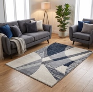 blue white grey mixed shapes pattern rug