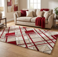 cream red rug rectangle pattern