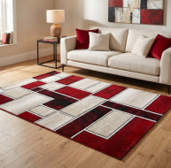 cream red rectangle pattern rug