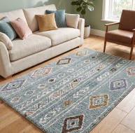multicoloured geometric pattern rug