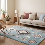 teal green geometric pattern rug