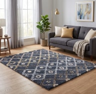 multicoloured diamond and circular pattern rug