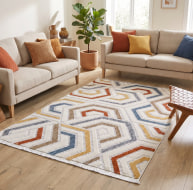 multicoloured geometric pattern rug