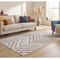 multicoloured lined pattern rug