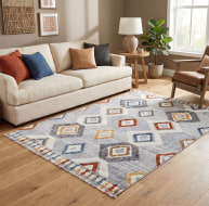 multicoloured diamond pattern rug