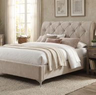 beige fabric bed