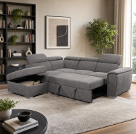 grey fabric corner sofabed