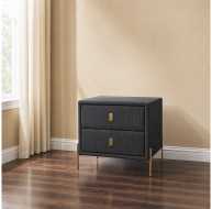 grey corded fabric bedside locker with gold handles and legs