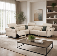 cream leather corner recliner suite