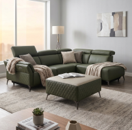 green leather corner suite and ottoman footstool