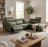green leather recliner corner suite and ottoman footstool
