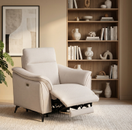 white fabric recliner armchair