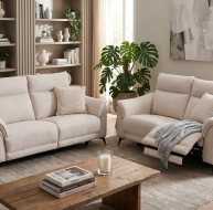 white fabric sofa suite