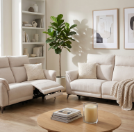 white fabric recliner suite