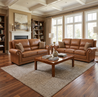 2 seater and 3 seater light brown leather sofas