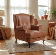 brown leather fireside wingchair