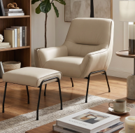 cream leather chair and footstool