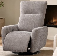 grey fabric swivel recliner armchair