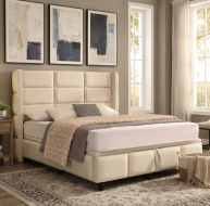 beige panel headboard storage bed