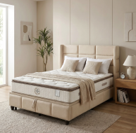 beige fabric storage bed