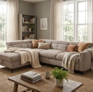 brown beige fabric corner suite