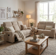 beige fabric recliner suite