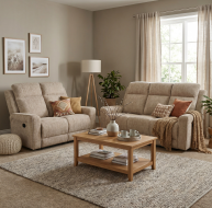 beige fabric 2 seater and 3 seater sofa