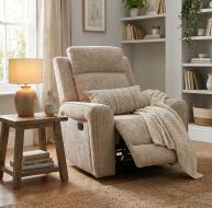 beige fabric recliner armchair