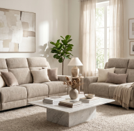 beige fabric 3 seater and 2 seater sofa