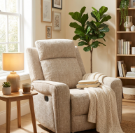 beige fabric armchair