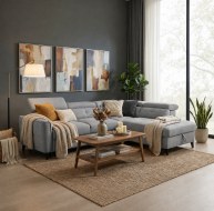 grey fabric corner sofa with adjustable headrests