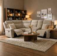 beige fabric corner recliner sofa