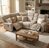 beige fabric corner recliner sofa