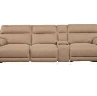 beige fabric 3 seater sofa with console