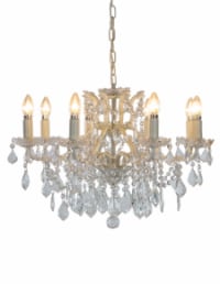 Medium 8 Branch Antique Crackle White Shallow Chandelier