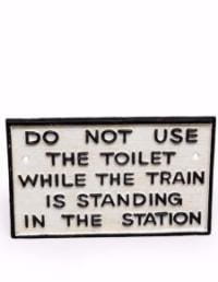 Cast Iron Antiqued Toilet Warning Sign