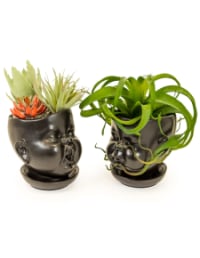 Set of 2 Black Ceramic Baby Face Pots/Vases