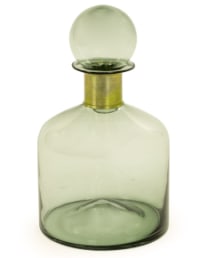 Large Green Glass Apothecary Bottle with Brass Neck