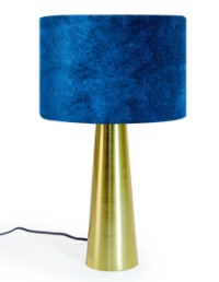 Brass Column Table Lamp with Royal Blue Velvet Shade