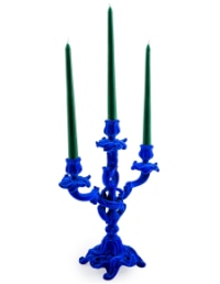 Cobalt Blue Flock Ornate Candelabra