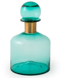Large Teal Glass Apothecary Bottle with Brass Neck